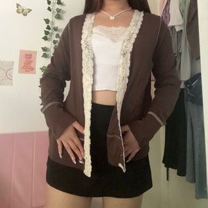 brown lace detailing cardigan